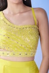 Samyukta Singhania_Yellow Blouse Silk Embroidered Sequin One-shoulder And Skirt Set _Online_at_Aza_Fashions