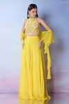 Shop_Samyukta Singhania_Yellow Blouse Silk Embroidered Cutdana Round One-shoulder And Skirt Set _Online_at_Aza_Fashions