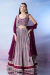 Buy_Samyukta Singhania_Purple Lehenga And Blouse Silk Embroidered Thread V Neck Bandhani Pattern Set _at_Aza_Fashions