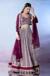 Shop_Samyukta Singhania_Purple Lehenga And Blouse Silk Embroidered Thread V Neck Bandhani Pattern Set _Online_at_Aza_Fashions