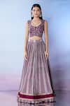 Buy_Samyukta Singhania_Purple Lehenga And Blouse Silk Embroidered Thread V Neck Bandhani Pattern Set 