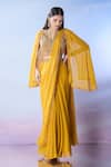 Buy_Samyukta Singhania_Yellow Pre-draped Saree Net Embroidered Sequin Notched With Blouse _at_Aza_Fashions