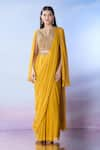 Buy_Samyukta Singhania_Yellow Pre-draped Saree Net Embroidered Sequin Notched With Blouse _Online_at_Aza_Fashions