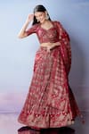 Buy_Samyukta Singhania_Maroon Lehenga And Blouse Silk Embroidered Resham Sweetheart Mirror & Set _at_Aza_Fashions