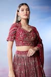 Samyukta Singhania_Maroon Lehenga And Blouse Silk Embroidered Resham Sweetheart Mirror & Set _Online_at_Aza_Fashions