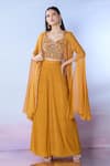 Buy_Samyukta Singhania_Yellow Blouse Silk Embroidered Sequin Jacket Open Cutdana Palazzo Set _at_Aza_Fashions