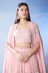 Buy_Samyukta Singhania_Pink Blouse Silk Embroidered Thread Jacket Open Cape Pleated Lehenga Set _Online_at_Aza_Fashions