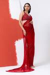 MEHAK SHARMA_Red Tulle Embroidered Sequin Leaf Abstract Pre-draped Saree With Blouse _Online_at_Aza_Fashions