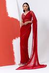 Shop_MEHAK SHARMA_Red Tulle Embroidered Sequin Leaf Abstract Pre-draped Saree With Blouse _Online_at_Aza_Fashions