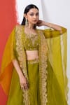 Shop_MEHAK SHARMA_Green Organza Embroidered Dori Blouse Scoop Waist Lehenga Set With Cape _Online_at_Aza_Fashions