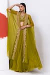 MEHAK SHARMA_Green Organza Embroidered Dori Blouse Scoop Waist Lehenga Set With Cape _at_Aza_Fashions