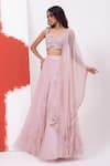 Buy_MEHAK SHARMA_Pink Organza Embroidered Sequin Plunge Floral Lehenga Blouse Set _at_Aza_Fashions