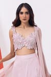 Buy_MEHAK SHARMA_Pink Organza Embroidered Sequin Plunge Floral Lehenga Blouse Set _Online_at_Aza_Fashions