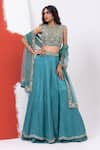 Buy_MEHAK SHARMA_Green Habutai Embroidered Sequin High Floral Waist Lehenga Set _at_Aza_Fashions