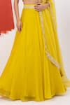 Buy_MEHAK SHARMA_Yellow Organza Embroidered Sequin Leaf Floral Lehenga Set 