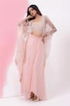 MEHAK SHARMA_Pink Organza Embroidered Sequin Blouse Draped Asymmetric Skirt Set With Cape _Online_at_Aza_Fashions