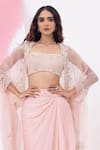 Buy_MEHAK SHARMA_Pink Organza Embroidered Sequin Blouse Draped Asymmetric Skirt Set With Cape _Online_at_Aza_Fashions