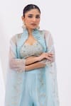 Shop_MEHAK SHARMA_Blue Silk Chanderi Embroidered Sequin Blouse Resham Jaal Sharara Set With Cape _Online_at_Aza_Fashions