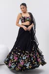 Buy_MEHAK SHARMA_Black Georgette Embroidered Sequin Sweetheart Floral Lehenga Set _at_Aza_Fashions