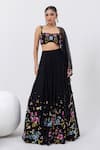 Shop_MEHAK SHARMA_Black Georgette Embroidered Sequin Sweetheart Floral Lehenga Set _Online_at_Aza_Fashions