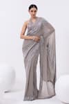 Buy_MEHAK SHARMA_Grey Georgette Embroidered Sequin Halted Linear Pre-draped Saree With Blouse _at_Aza_Fashions