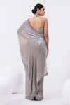 Shop_MEHAK SHARMA_Grey Georgette Embroidered Sequin Halted Linear Pre-draped Saree With Blouse _at_Aza_Fashions