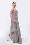 MEHAK SHARMA_Grey Georgette Embroidered Sequin Halted Linear Pre-draped Saree With Blouse _Online_at_Aza_Fashions