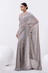 MEHAK SHARMA_Grey Georgette Embroidered Sequin Halted Linear Pre-draped Saree With Blouse _at_Aza_Fashions