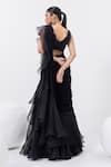 Shop_MEHAK SHARMA_Black Organza Embroidered Chid V Ruffle Detailed Pre-draped Saree With Blouse _at_Aza_Fashions