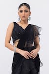 Buy_MEHAK SHARMA_Black Organza Embroidered Chid V Ruffle Detailed Pre-draped Saree With Blouse _Online_at_Aza_Fashions