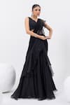 MEHAK SHARMA_Black Organza Embroidered Chid V Ruffle Detailed Pre-draped Saree With Blouse _at_Aza_Fashions