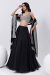 Shop_MEHAK SHARMA_Black Organza Embroidered Zari Leaf Waist Lehenga Blouse Set _Online_at_Aza_Fashions