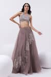 Buy_MEHAK SHARMA_Grey Organza Embroidered Sequin Halted Neck Lehenga With Blouse _at_Aza_Fashions