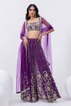 Buy_MEHAK SHARMA_Purple Georgette Embroidery Lace Square Floral Cutdana Blouse And Sharara Set _at_Aza_Fashions