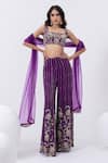 Buy_MEHAK SHARMA_Purple Georgette Embroidery Lace Square Floral Cutdana Blouse And Sharara Set 