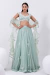 Buy_MEHAK SHARMA_Green Organza Embroidery Sequins Leaf Pearl Lehenga Set _at_Aza_Fashions