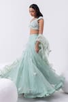 Buy_MEHAK SHARMA_Green Organza Embroidery Sequins Leaf Pearl Lehenga Set _Online_at_Aza_Fashions