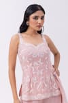 MEHAK SHARMA_Pink Organza Embroidery Sequins Leaf Pearl Short Kurta And Sharara Set _Online_at_Aza_Fashions