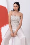 Buy_MEHAK SHARMA_White Satin Embroidery Sequin Off Shoulder Cutdana Bustier With Pant _Online_at_Aza_Fashions