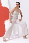 Shop_MEHAK SHARMA_White Satin Embroidery Sequin Off Shoulder Cutdana Bustier With Pant _Online_at_Aza_Fashions