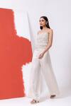 Buy_MEHAK SHARMA_White Satin Embroidery Sequin Off Shoulder Cutdana Bustier With Pant 