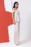 MEHAK SHARMA_White Satin Organza Embroidery Abstract Off Cutdana Peplum Top With Pant _at_Aza_Fashions