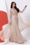 Buy_MEHAK SHARMA_Pink Tulle Embroidery Pearls Blouse Leaf Cutdana Cape And Sharara Set _Online_at_Aza_Fashions