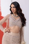 MEHAK SHARMA_Pink Tulle Embroidery Pearls Blouse Leaf Cutdana Cape And Sharara Set _at_Aza_Fashions