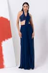 Buy_MEHAK SHARMA_Blue Georgette Embroidery Abstract Halter Resham Pre-draped Saree With Blouse _at_Aza_Fashions