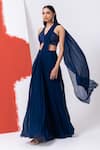 Buy_MEHAK SHARMA_Blue Georgette Embroidery Abstract Halter Resham Pre-draped Saree With Blouse _Online_at_Aza_Fashions