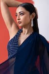 Shop_MEHAK SHARMA_Blue Georgette Embroidery Abstract Halter Resham Pre-draped Saree With Blouse _Online_at_Aza_Fashions