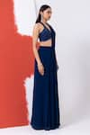 MEHAK SHARMA_Blue Georgette Embroidery Abstract Halter Resham Pre-draped Saree With Blouse _at_Aza_Fashions