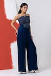 Buy_MEHAK SHARMA_Blue Satin Embroidery Sequin Off Shoulder Bustier With Pant _Online_at_Aza_Fashions