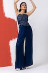 Shop_MEHAK SHARMA_Blue Satin Embroidery Sequin Off Shoulder Bustier With Pant _Online_at_Aza_Fashions